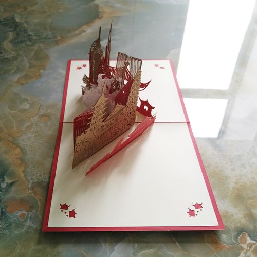 立体贺卡精美创意镂空纸雕城市纪念特色礼物剪纸贺卡 3d 苏州剪影