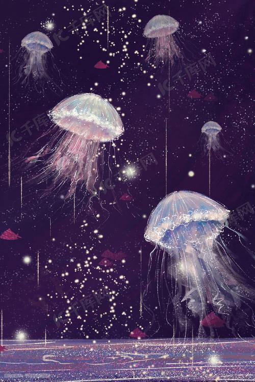 唯美梦幻治愈水母小清新星光晚安景色