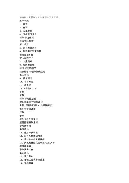 部编版(人教版)八年级语文下册目录