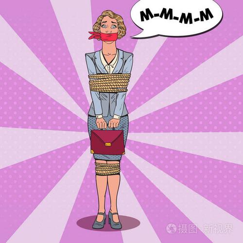 波普艺术强调被绳子捆着的女商人矢量图