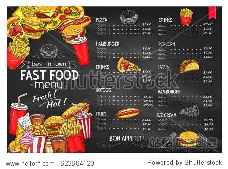 fast food restaurant menu. price design cover for