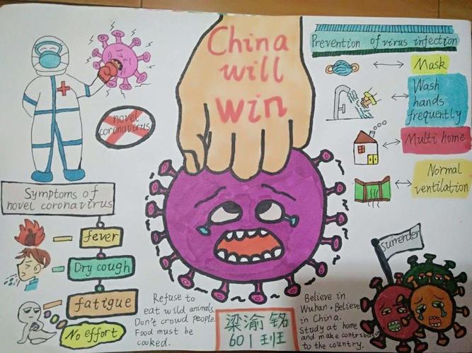 明德小学抗 "疫"英语手抄报报道