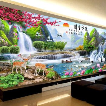 2021年好运山水图,2021年好运连连图片 钻石画满钻2021年新款大幅大气迎客松客厅流水生财十字绣家用山水图