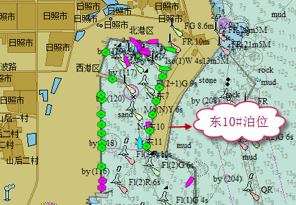 通过blm-shipping海图可以清晰的查看日照港石臼港区泊位及船舶