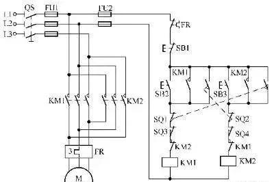 4.三相交流电动机自动往返 过限位保护电路