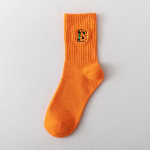 波迷娜(bomina)橙色袜子女中筒袜ins潮网红长筒袜常规款橘色男袜纯棉