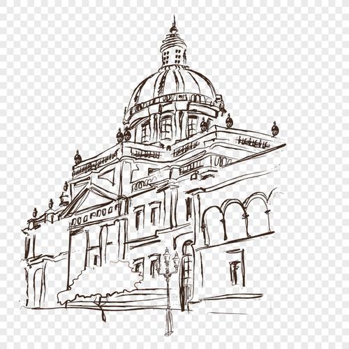 线描建筑自然风景