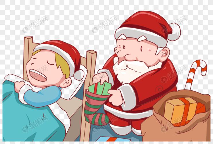免抠元素 手绘/卡通元素 送礼物的圣诞老人.png