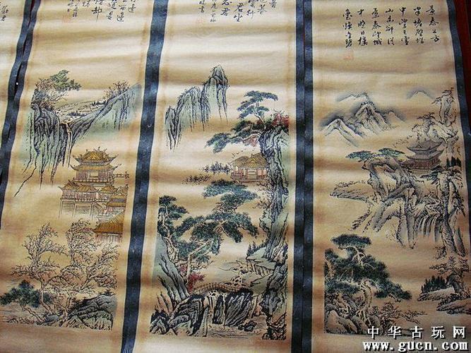 著名画家精鹏作品山水四屏画