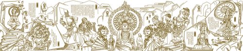 龙门石窟全景图形创意,线描图形|插画|商业插画|红锦 - 原创作品