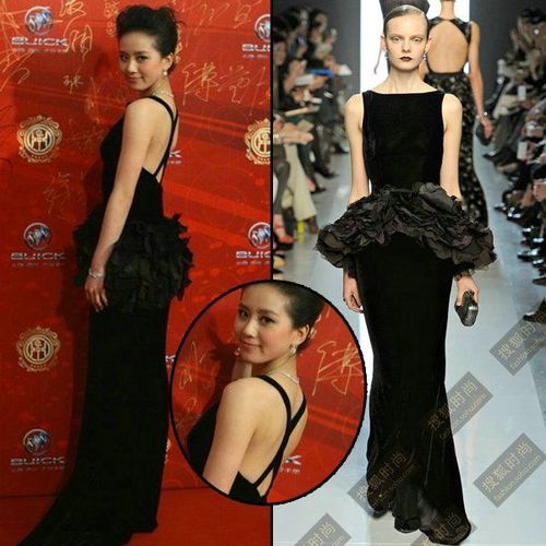 2012华鼎奖颁奖礼上,刘诗诗以一身黑色大露背长裙亮相红毯,夸张的
