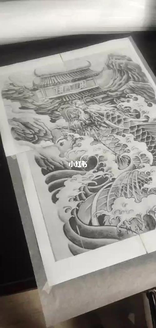 满背鳌鱼进行中._绘画_文化_绘画