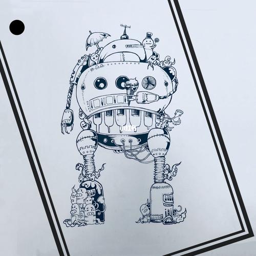025-黑白装饰画|线描|机器人_装饰画_黑白线描装饰画