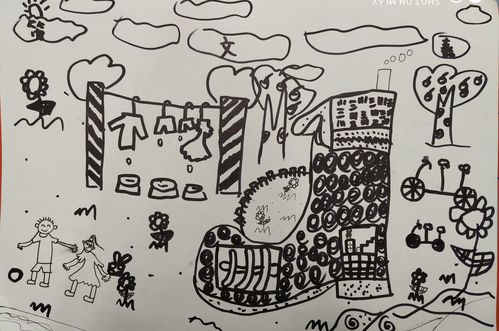 《我爱我家》期末考试线描装饰画.