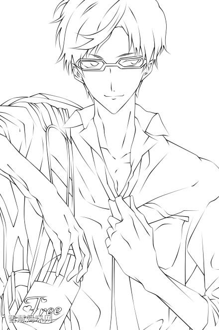 动漫男生线稿彩色图片