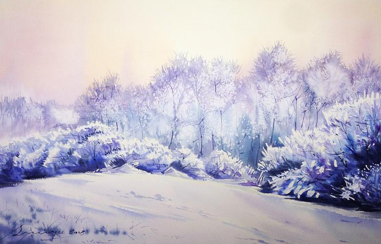 水彩 雪