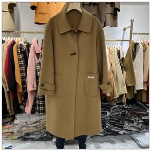 流行时尚新款双面羊绒大衣娃娃领牛角扣羊毛外套中长款2021年冬季