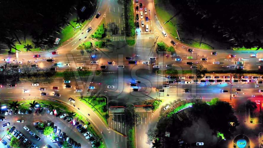 航拍 十字路口 车流 夜景 车辆