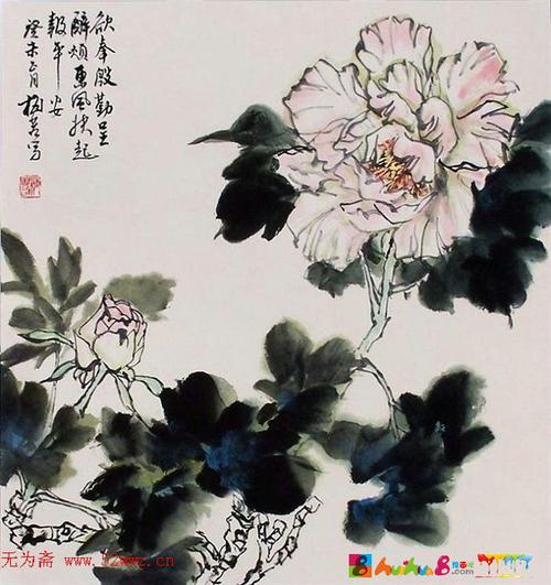 梅若中国画牡丹写意画作品欣赏