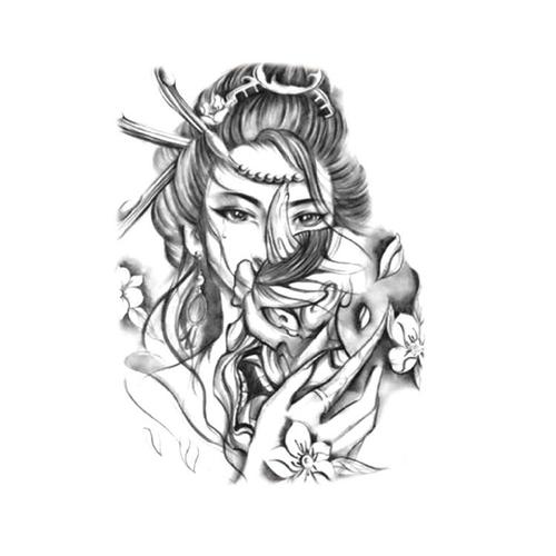 落泪艺妓手绘暗黑浮世绘日式美女人物hb花臂防水纹身贴女持久贴画