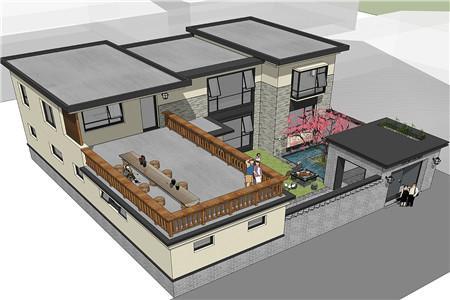 简欧风格二层农村自建房设计图入户就有一个大庭院好生别致