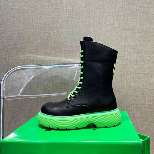 2021bv新款马丁靴女增高厚底中筒靴绿底系带靴子朋克切尔西短靴潮
