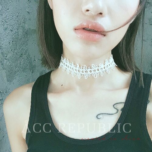 原宿软妹萝莉 白色小雏菊钻吊坠蕾丝纹身颈带项圈女短款锁骨项链