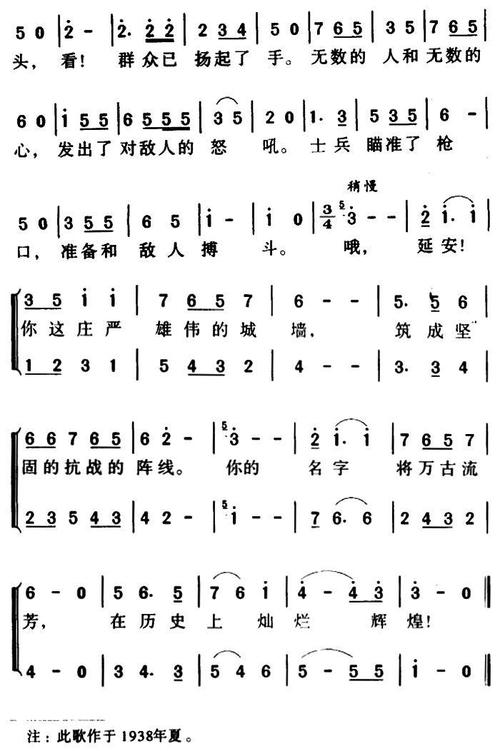 延安颂 简谱