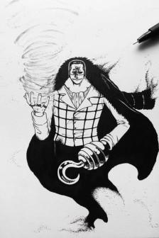 海贼王 老沙 鳄鱼 克洛克达尔手绘 黑白