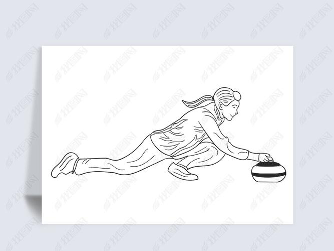 线描冬奥会冰壶运动元素