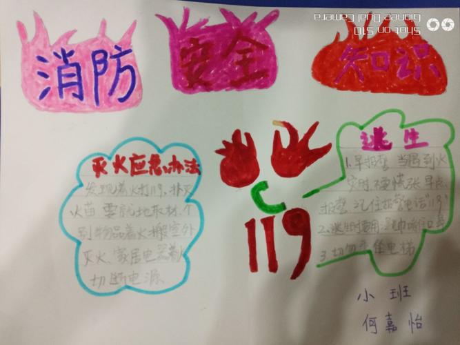 亿雅思小花朵一园小班《消防安全活动手抄报》幼儿作品展示 耶