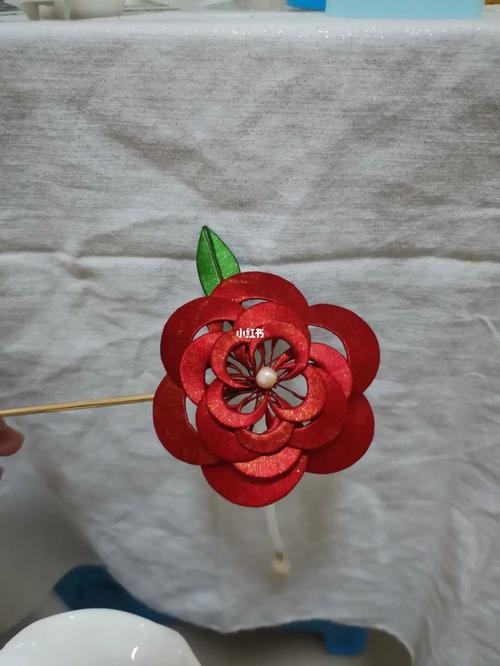 缠花山茶花发簪_缠花_山茶花_发簪_淡水珍珠_蚕丝_兴趣爱好_手工