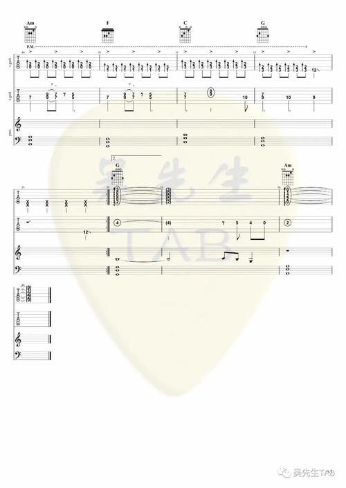 撒野吉他谱_佚名_c调六线谱_吴先生图片谱_木木吉他网