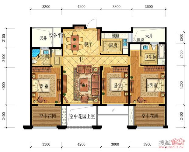 长业运河首府1#2#(中间套)偶数层3室2厅2卫户型