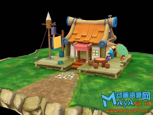 卡通漫画风格的小房子木房子场景建筑3dmax模型下载!含贴图