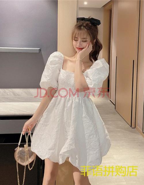 菲语连衣裙女装2021年新款小个子夏季公主裙甜美泡泡袖法式蓬蓬短裙子