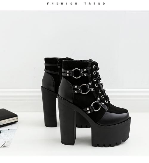 厂家批发15cm粗跟舞t台厚底女靴朋克夜店超高跟鞋短筒靴女鞋526-3