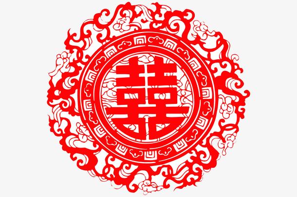 红色喜字窗花装饰免抠图