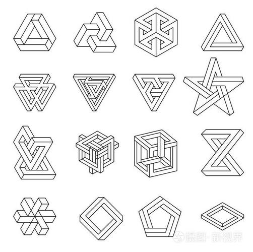 视错觉.矢量图上白色孤立.神的几何学.在白色背景上的黑色线条