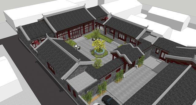 在四合院的效果图设计之中,设计师依照户主需求,加入了传统二