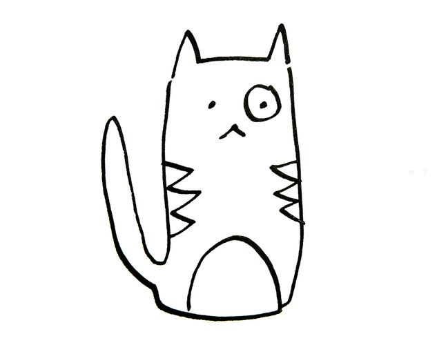 有颜色小猫的画法图解教程第3步:可爱的猫的轮廓画好了.