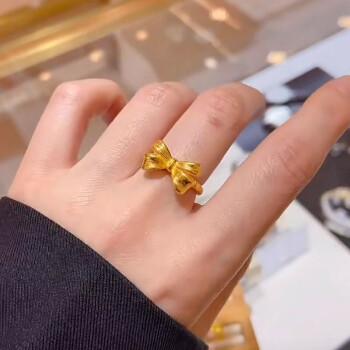配送证书黄金蝴蝶结戒指女3d硬金拉丝结婚戒指999足金在逃公主戒指