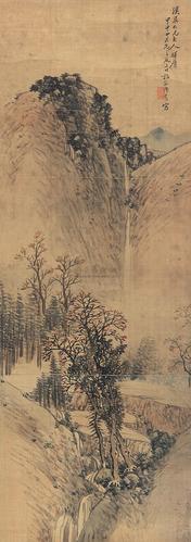*2691 甲申(1884年)作 秋山飞瀑图 立轴 纸本