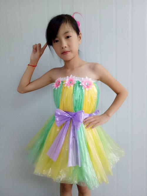 环保衣服装儿童时装秀演出服儿童幼儿园服装女公主裙亲子装走秀裙