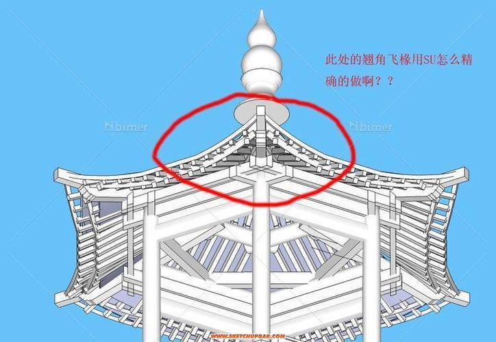 古建六角亭构架su模型