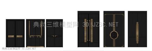 新中式入户双开门大门su模型