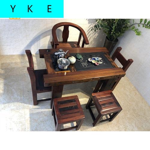 老船木茶桌现代中式功夫茶台实木家具小型阳台简约茶几茶桌椅组合