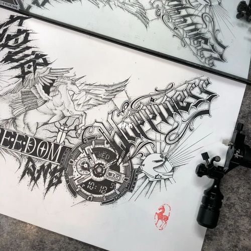 暗黑 奇卡诺 元素 花胸设计_设计_纹身_花体字_济宁市