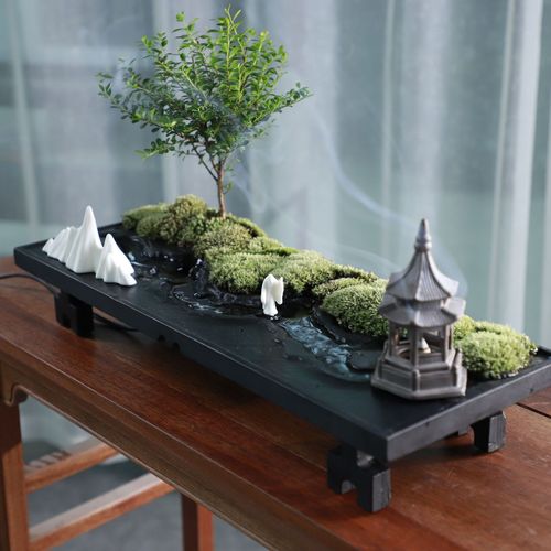 创意陶瓷禅意摆件六角亭植物微景观造景花盆园艺盆景玄关桌面招财