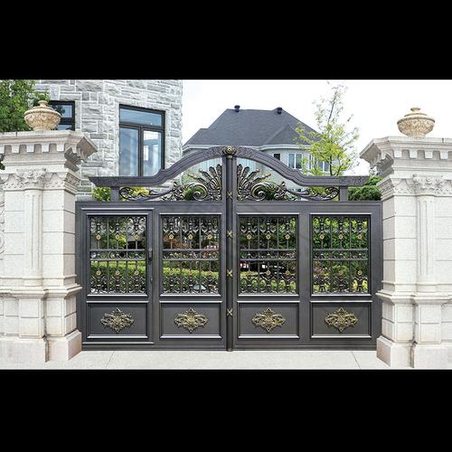 中式双开b铸铝门别墅大门平开铝艺庭院门对开农村花园